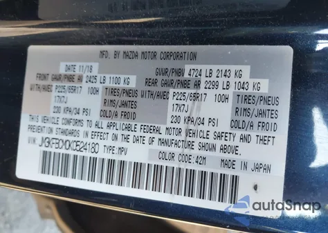 2019 Mazda Cx-5 Touring z USA, uszkodzony, nr VIN JM3KFBCM0K0524180